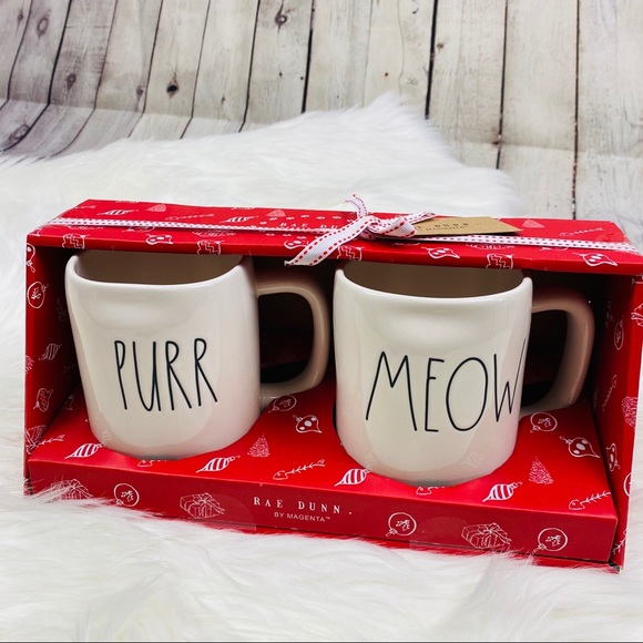 Rae Dunn Other - NEW Rae Dunn PURR & MEOW Mug Set Holiday Kitty Cat